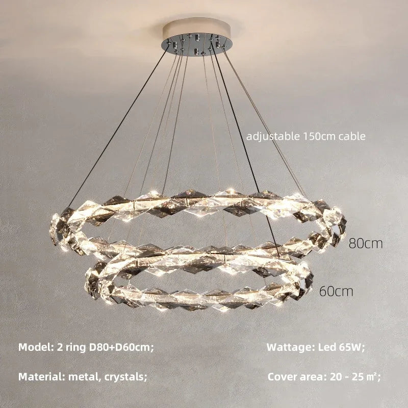 DecorBites™ Crystal Chandelier Pendant Light - Dimmable Modern Luxury LED Chrome Luminaria