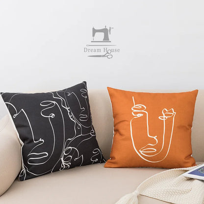 غطاء وسادة من الكتان القطني بطبعة هندسية تجريدية من DecorBites™، غطاء وسادة مزخرف على الطراز الاسكندنافي