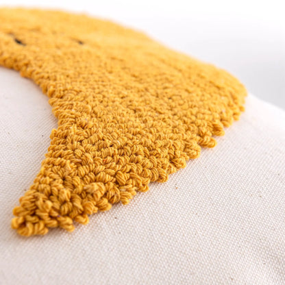 Funda de cojín DecorBites™ Boho amarilla con borla de estrella, luna y arcoíris, 45x45 cm