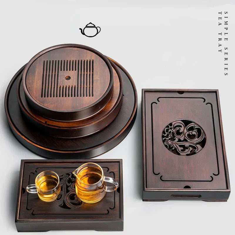 صينية شاي من الخيزران من DecorBites™: حامل شاي مزدوج الاستخدام مع تخزين للمياه وتصريفها