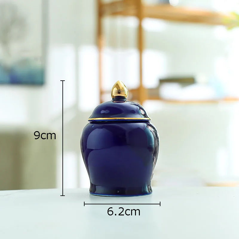 Tarro de cerámica DecorBites™ dorado para té con tapa, ideal para decorar el escritorio.