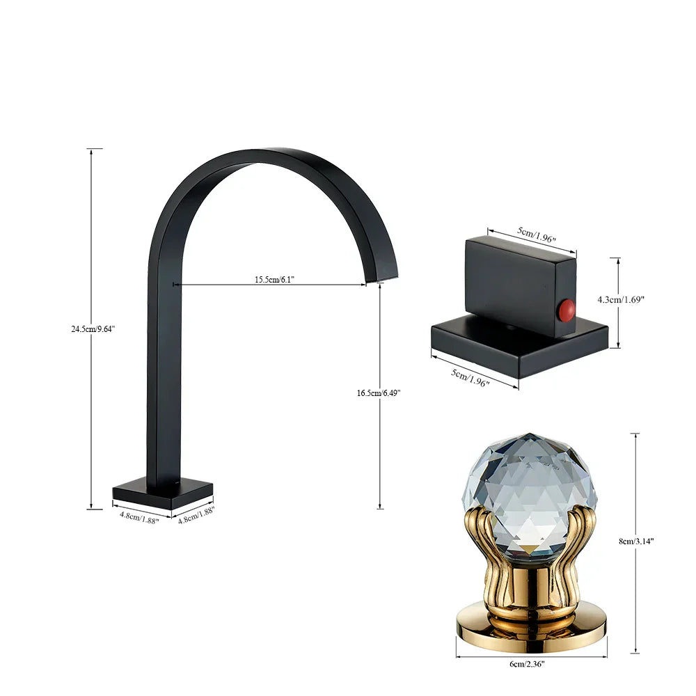 DecorBites™ Crystal Handle Gold Bathroom Basin Faucet Three Hole Mixer for Bathtub