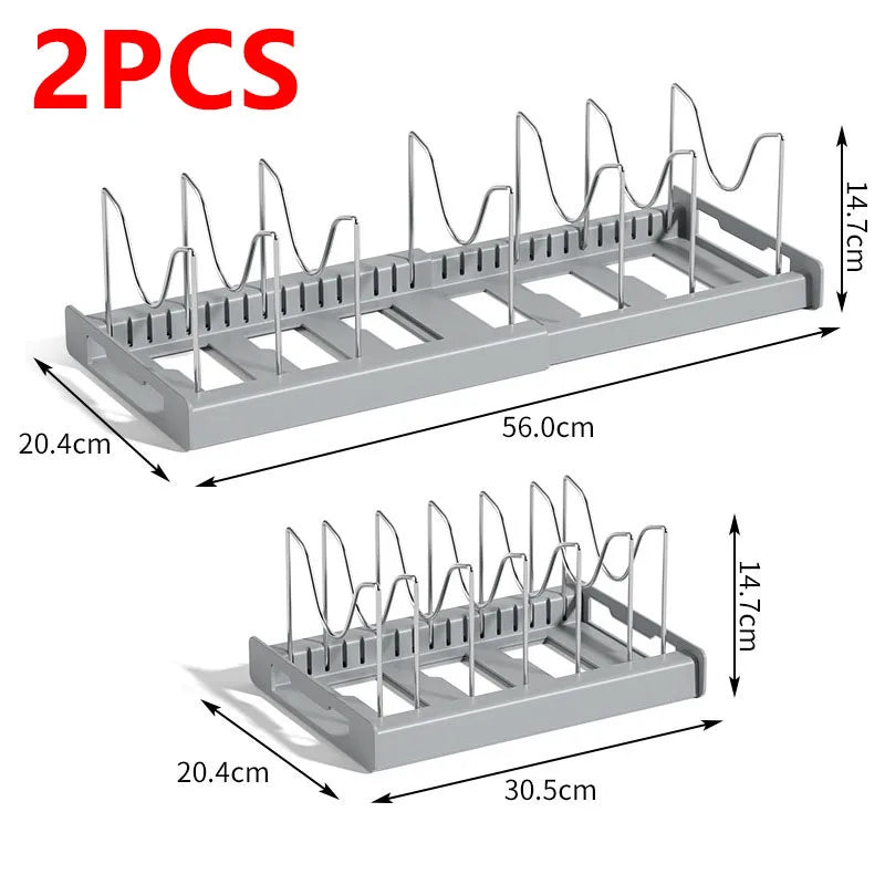 DecorBites™ Kitchen Organizer: Expandable Storage Rack for Cabinets with Drawer and Cutting Board Slot