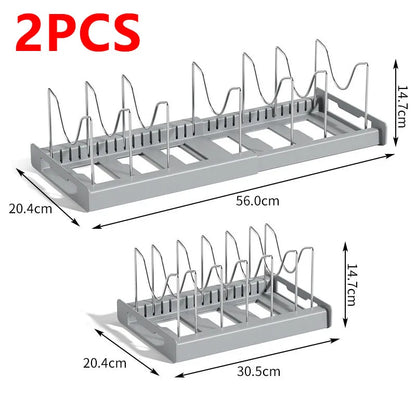 DecorBites™ Kitchen Organizer: Expandable Storage Rack for Cabinets with Drawer and Cutting Board Slot