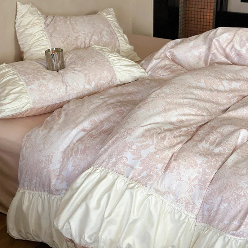 Decobites Luxe Satin Cotton Duvet Cover Set with Sheets & Lace Pillowcase