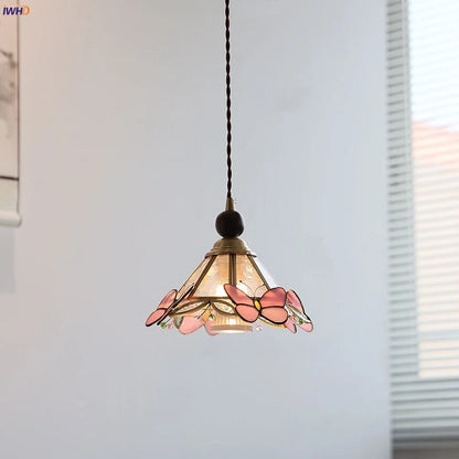 DecorBites™ Butterfly Pink LED Pendant Lamp Walnut Wood Glass Nordic Modern Home Decor