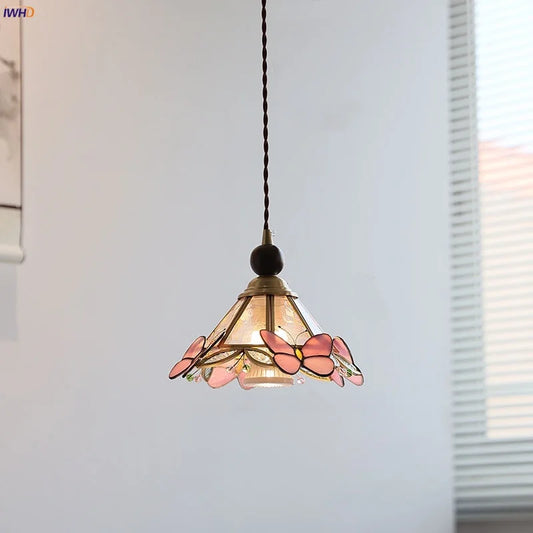 DecorBites™ Butterfly Pink LED Pendant Lamp Walnut Wood Glass Nordic Modern Home Decor