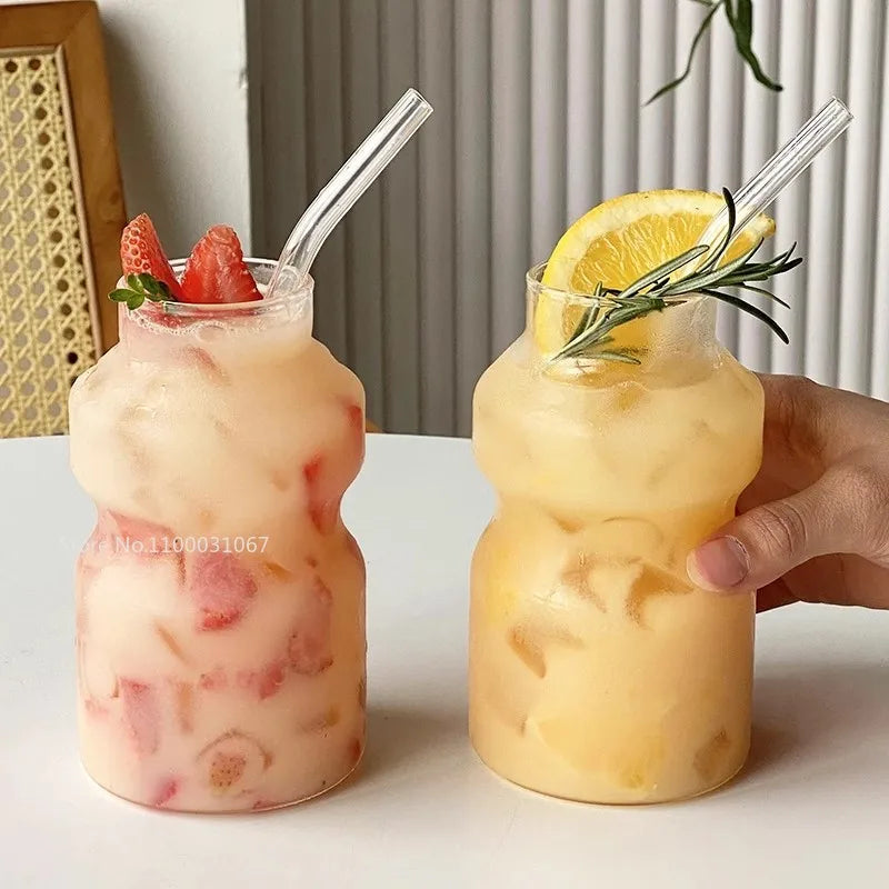 Vasos de vidrio borosilicato DecorBites™ para leche, jugo, té y café: resistentes al calor y con estilo.