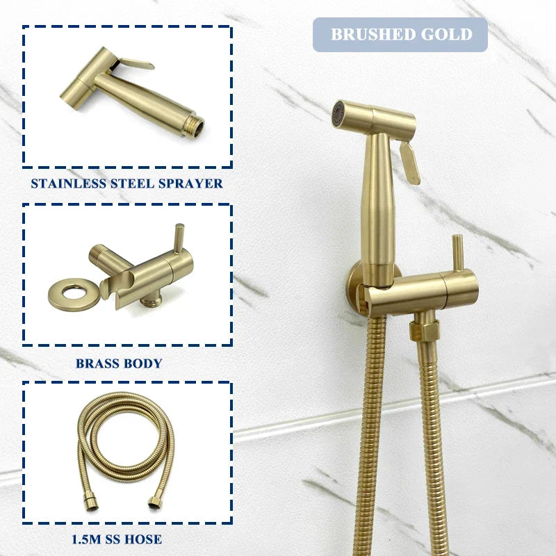DecorBites™ Gold Bidet Faucet Handheld Sprayer Single Cold Water Tap Hygienic Toilet Shower