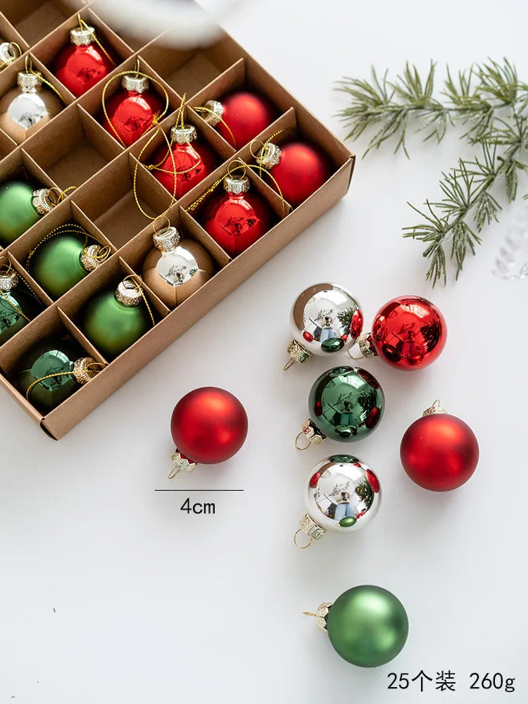 25pcs 4cm Small Size Glass Christmas Ball Ornaments Champagne Christmas Tree Party Decoration New Year Christmas Spheres Pendant