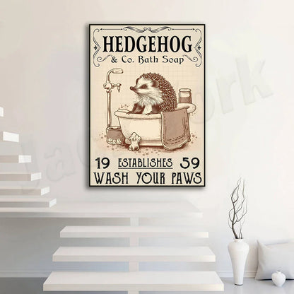DecorBites™ Hedgehog Bath Soap Paws Poster - Funny Bathroom Decor
