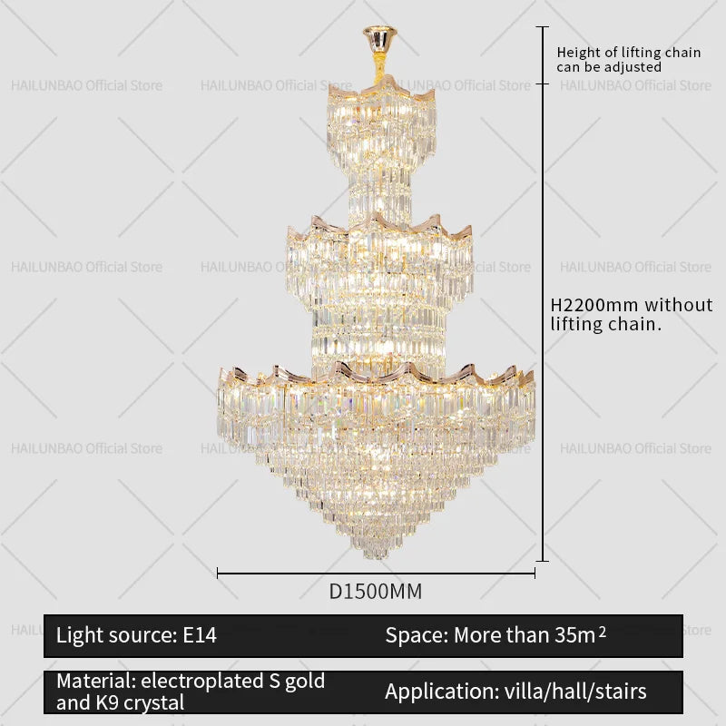 DecorBites™ Crystal Duplex Chandelier: Post-Modern Luxury Living Room Club Villa Lighting
