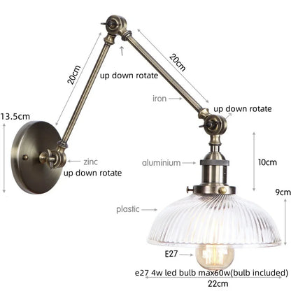 DecorBites™ LED Glass Swing Arm Wall Lamps for Bedroom, Bathroom, and Stairway