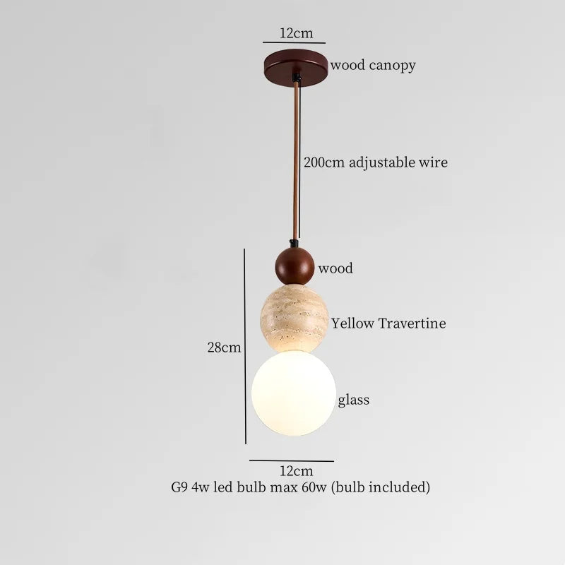 Yellow Travertine Pendant Lamp Polished Copper