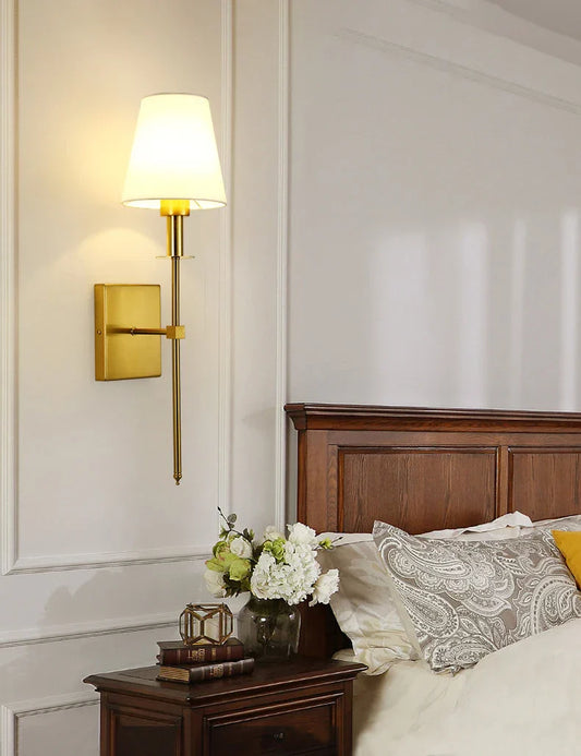 DecorBites™ Black Brass Fabric Shade LED Wall Sconce for Bedroom & Mirror Decor