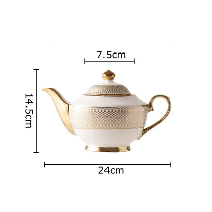 DecorBites™ Gold Ceramic Tea Set for Dining Table, Coffee Mug, Teapot, Afternoon Tea & Beverage Container