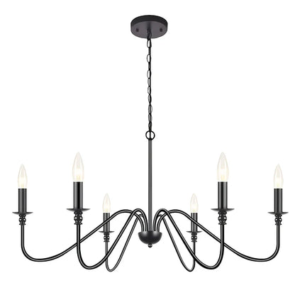 DecorBites™ Black 6-Light Chandelier, Wrought Iron Farmhouse Pendant Light, Classic Candle Fixture