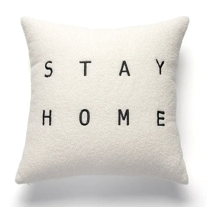 DecorBites™ Lambswool Face Cushion Cover 45x45 Beige White Abstract Art Pillowcase