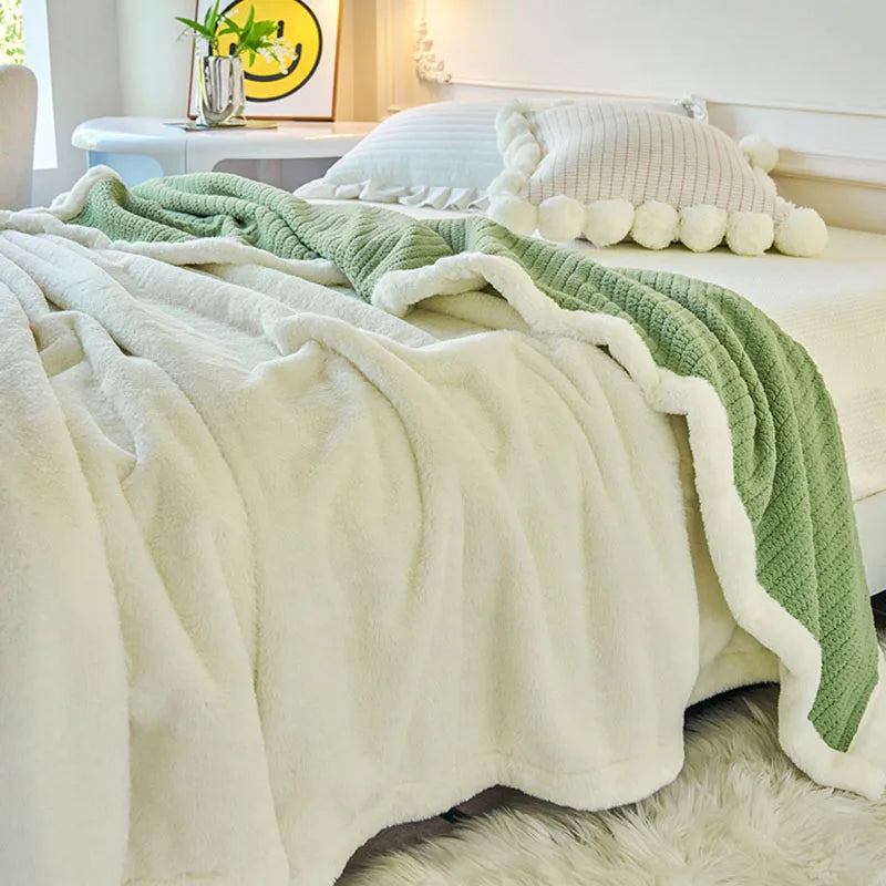 Manta DecorBites™ de piel sintética de conejo, suave y esponjosa, ideal para cama individual. Manta cálida y antiestática.