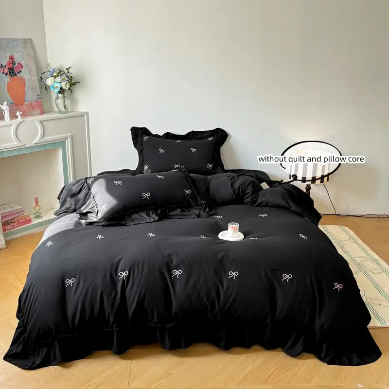 DecorBites™ Bow Embroidery Bedding Set with Ruffles