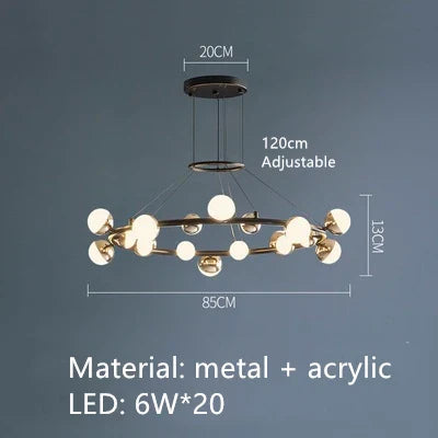 DecorBites™ Gold Balls LED Chandelier: Art Deco Round Lighting with Acrylic Balls for Home Décor