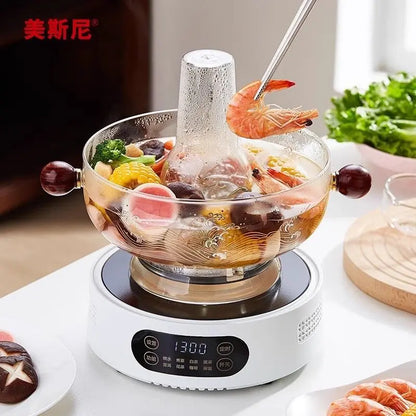 Olla de vidrio DecorBites™: Olla de cristal grueso resistente al calor para el hogar, camping, cocinar al vapor y hervir.