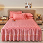 Decobites Cotton Lace Ruffles Quilted Bed Skirt Set with Pillowcases