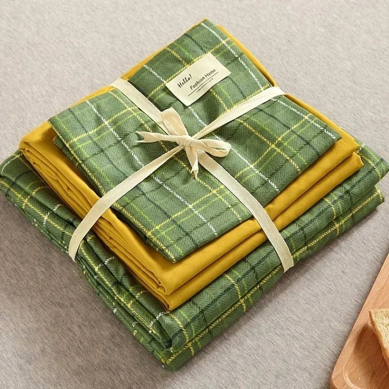 DecorBites™ Japanese Grid Print Bed Set in Washed Cotton for Summer Comfort