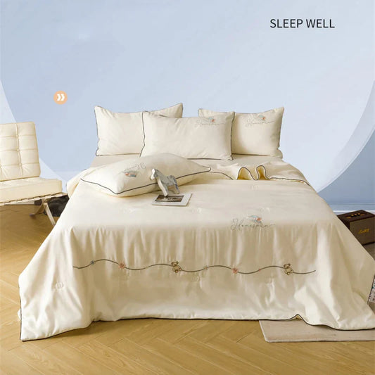 DecorBites™ Bear Floral Embroidery Summer Blanket Set with Cooling Feel