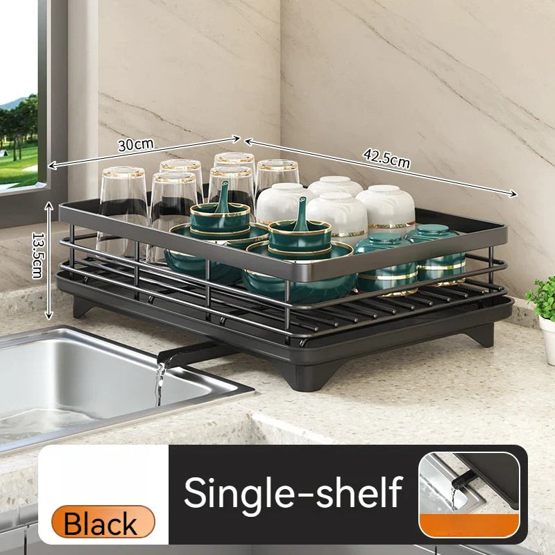 DecorBites™ Kitchen Dish Drying Rack with Drainboard Organizer for Dinnerware and Utensils