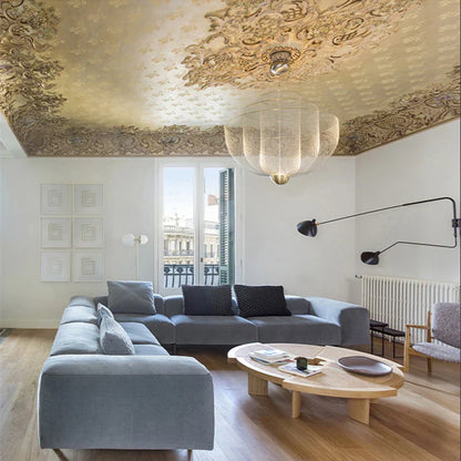 DecorBites™ Gold Mesh Grid Ceiling Chandelier: Dimmable LED Indoor Lighting