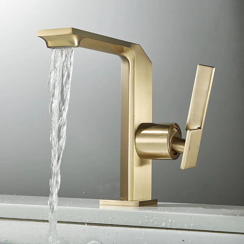 DecorBites™ Brush Gold Basin Faucet: Solid Brass Bathroom Mixer Tap, Single Handle Deck Mounted