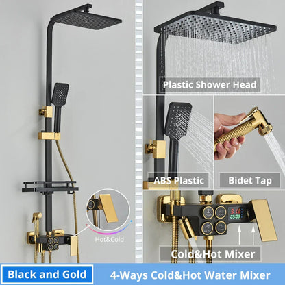 DecorBites™ Digital Display Thermostatic Shower Faucet Set with Rain Shower Head