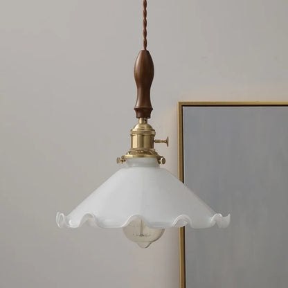 DecorBites™ White Glass LED Pendant Lights with Walnut Wood Details