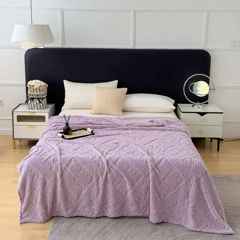 DecorBites™ Jacquard Coral Velvet Sofa Cover Blanket | Soft & Warm for Spring/Autumn