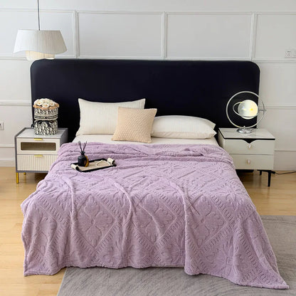 DecorBites™ Jacquard Coral Velvet Sofa Cover Blanket | Soft & Warm for Spring/Autumn