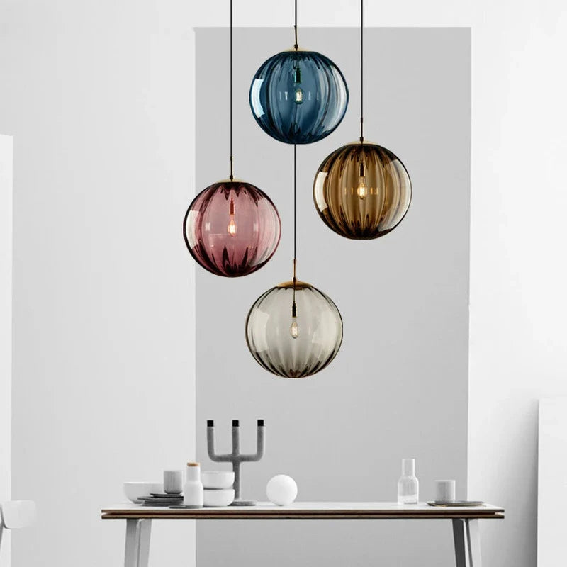 Nordic Glass Globe Pendant Light With Iron Finish