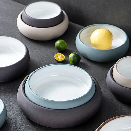 DecorBites™ Japanese Ceramic Round Bowl - Restaurant Tableware and Household Snack Fruit Dessert Bowl