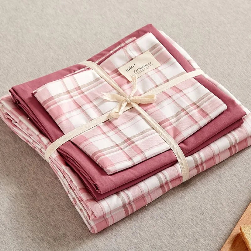 Decorbites™ Japanisches Gitter-Muster Gedrucktes Baumwoll-Bettwäsche-Set in Queen/King für Gemütlichen Schlaf