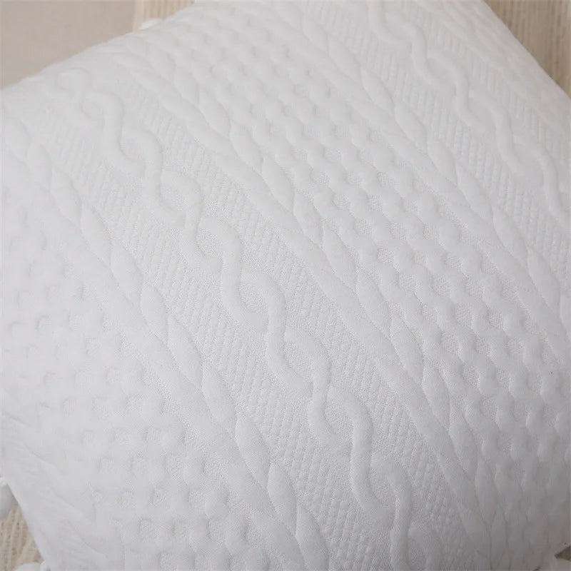 Funda de cojín de algodón con pompón de encaje Decorbites™, 50x50 cm, Bolas blancas, Funda suave para asiento, Decoración del hogar