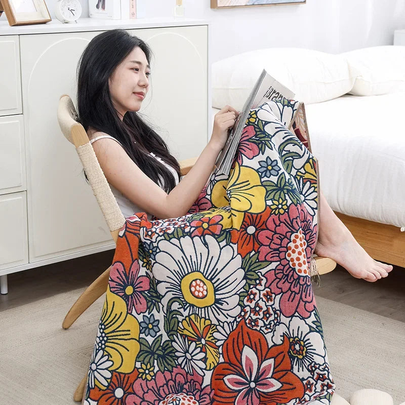 منشفة حمام ديكوربايتس™ شاش مزينة بنقشة زهور، 80×160 سم - سريعة الجفاف وعالية الامتصاص