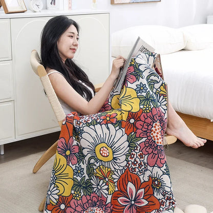 منشفة حمام ديكوربايتس™ شاش مزينة بنقشة زهور، 80×160 سم - سريعة الجفاف وعالية الامتصاص