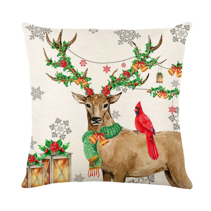 DecorBites™ Christmas Snow Elk Pillow Cover for Festive Home Decor