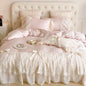 Decobites Pink Lace Ruffles Princess Wedding Bedding Set with Lyocell Eucalyptus Fiber