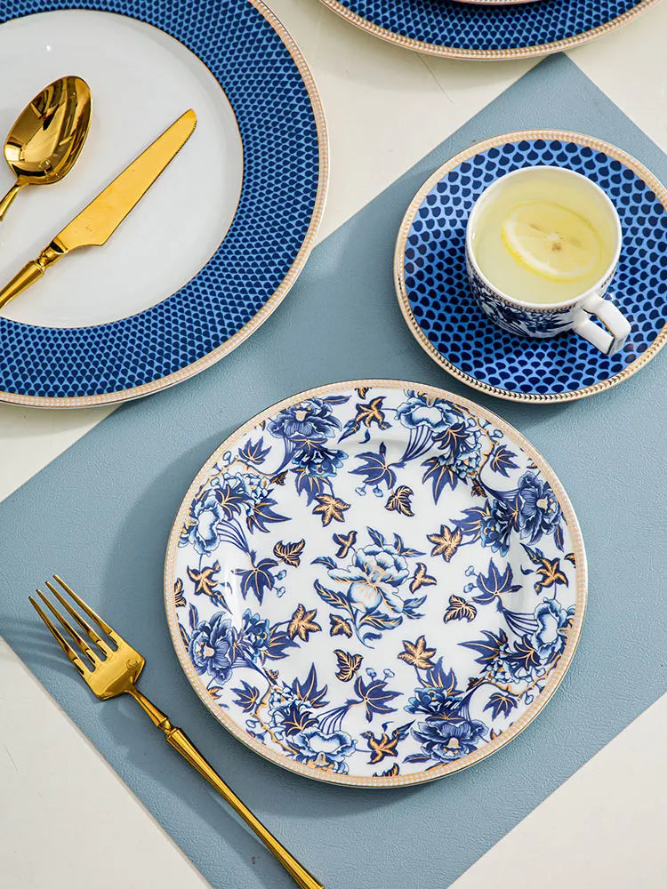 DecorBites™ Blue Lotus Dinnerware & Tea Set