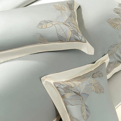 DecorBites™ Eucalyptus Lyocell Soft Silky Cool Bedding Set with Leaves Embroidery
