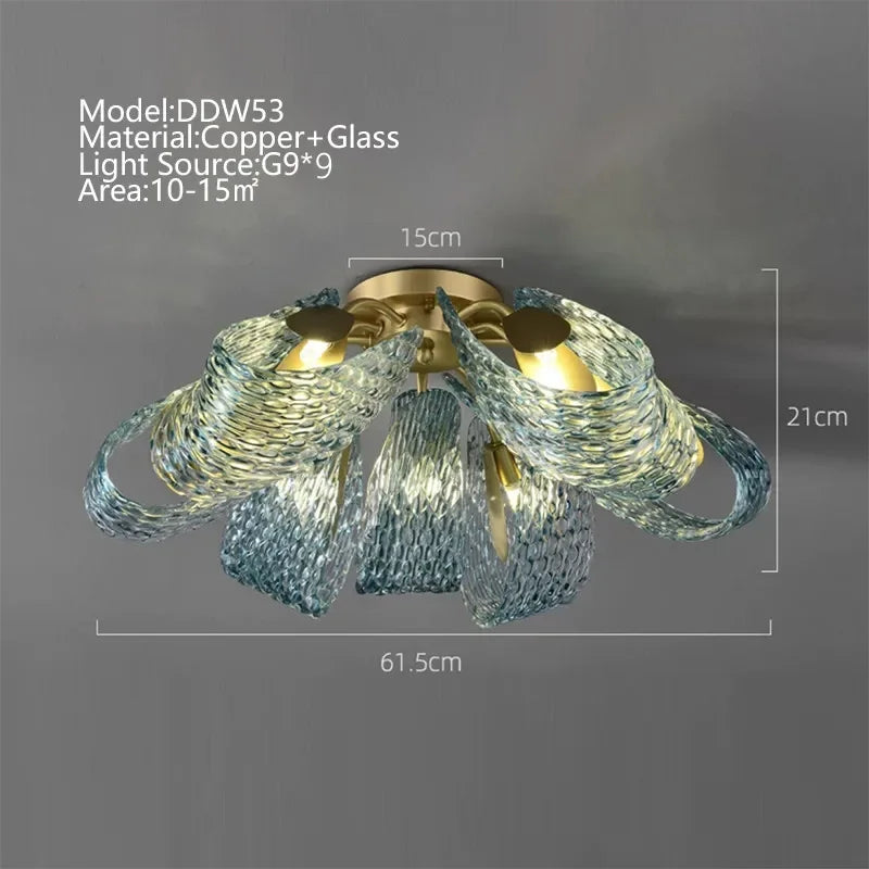 ثريات ديكوربايتس™ الزجاجية المصممة على شكل أوراق الطاووس الزرقاء للإضاءة