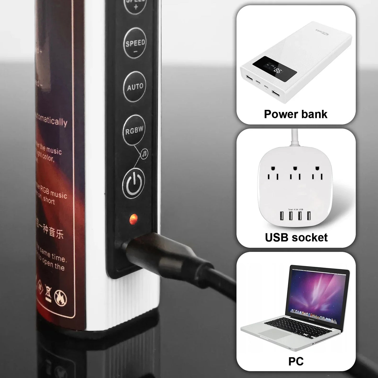 Trípode con barra de luz LED DecorBites™: Mood1 85 cm, modo música RGB para estudio de fotografía y vídeo.