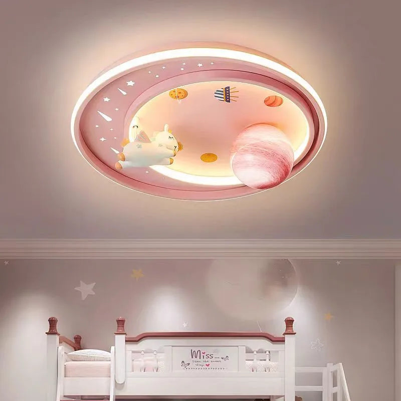 Decorbites™ Kinder-Mond-Astronaut-LED-Deckenleuchte für Augenschutz im Blau-Pink-Karton-Design