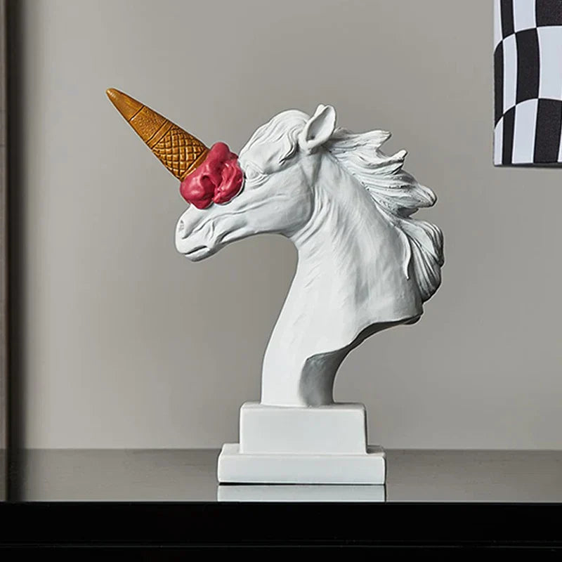 DecorBites™ Horse Head with Ice Cream Statue Modern Art Ornament Sculpture